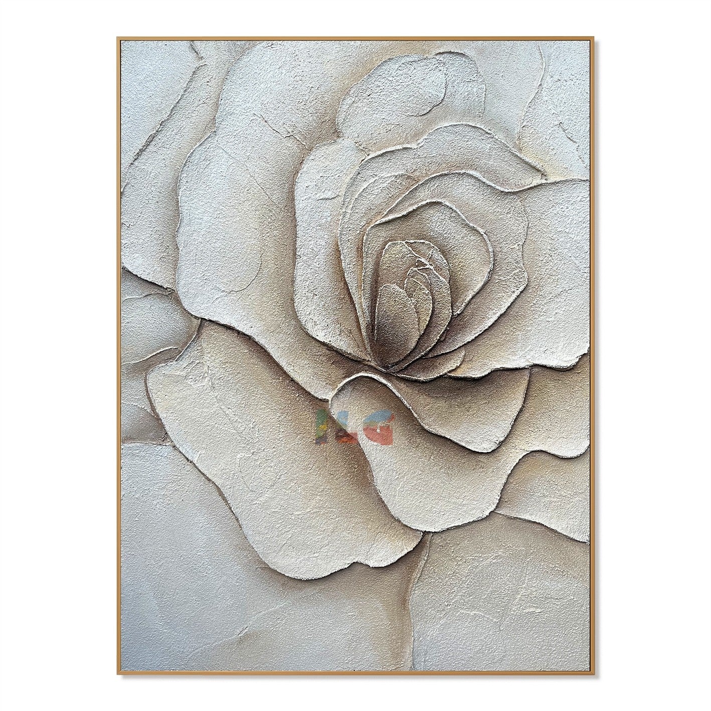 Soft Ivory โ Textured Rose Wall Art, Hand-Painted Neutral Floral Canvas for Modern Home Decor