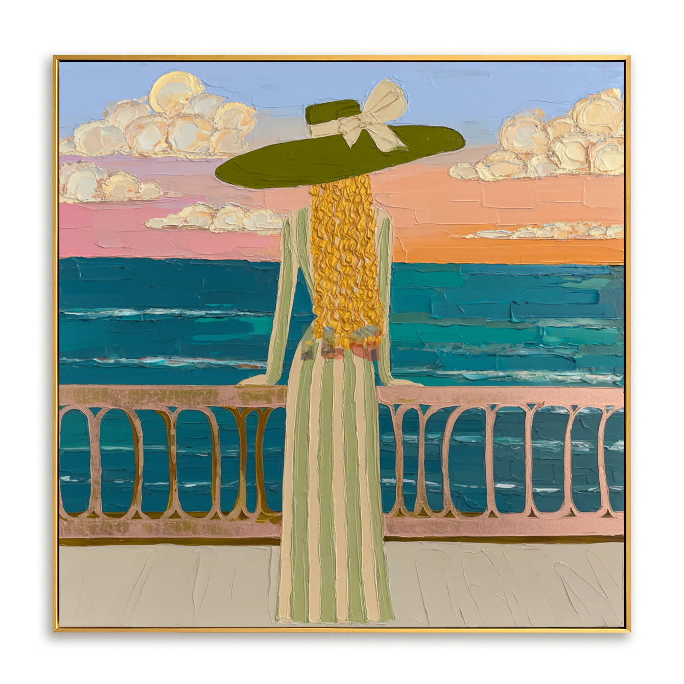 Seaside Balcony Reverie – Coastal Figure Wall Art