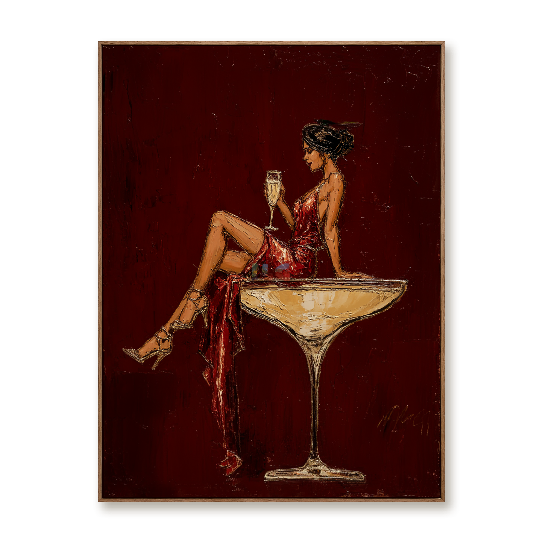 Crimson Martini Muse – Contemporary Figure Wall Art