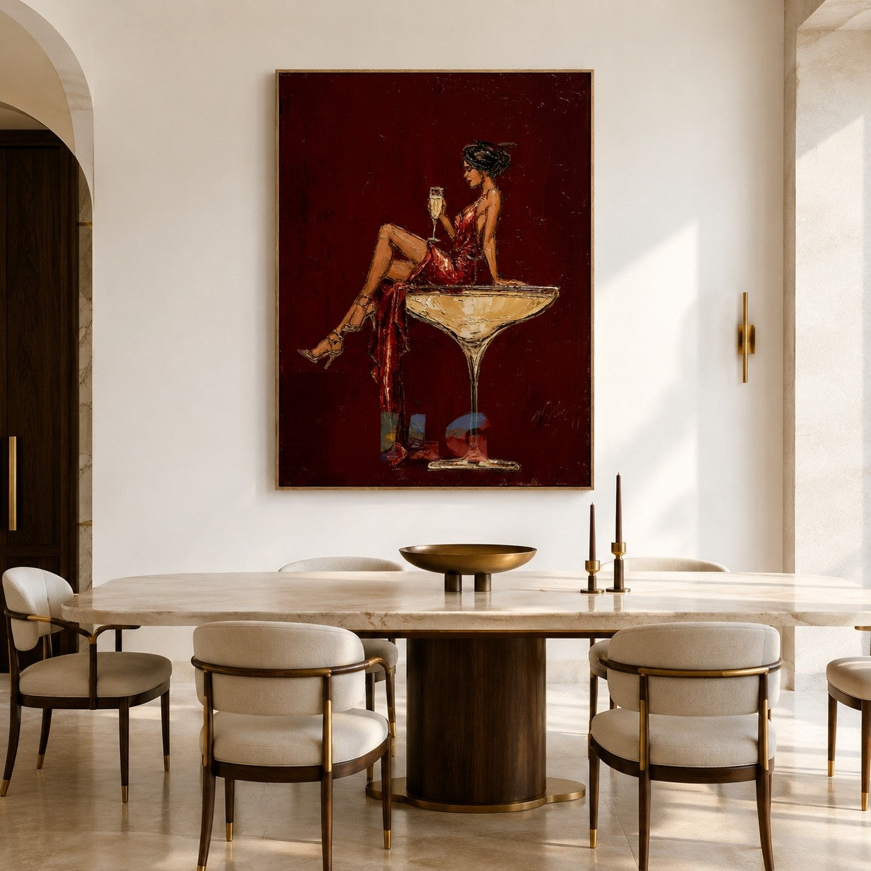 Crimson Martini Muse – Contemporary Figure Wall Art