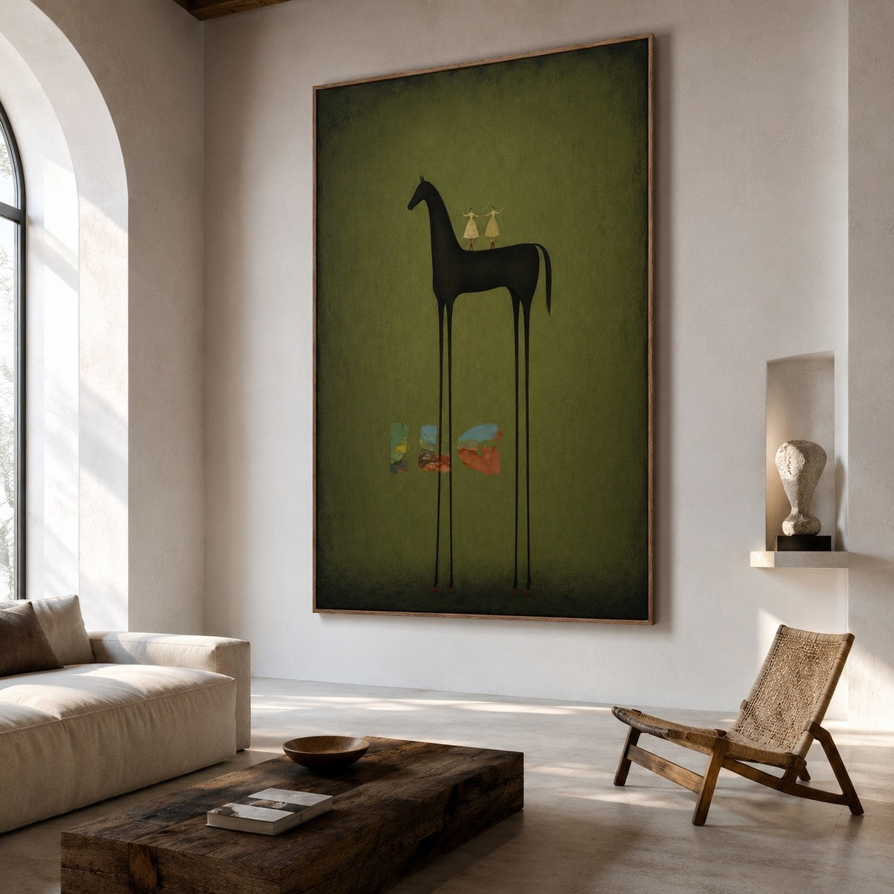 Olive Shadow Horse – Minimal Figurative Wall Art