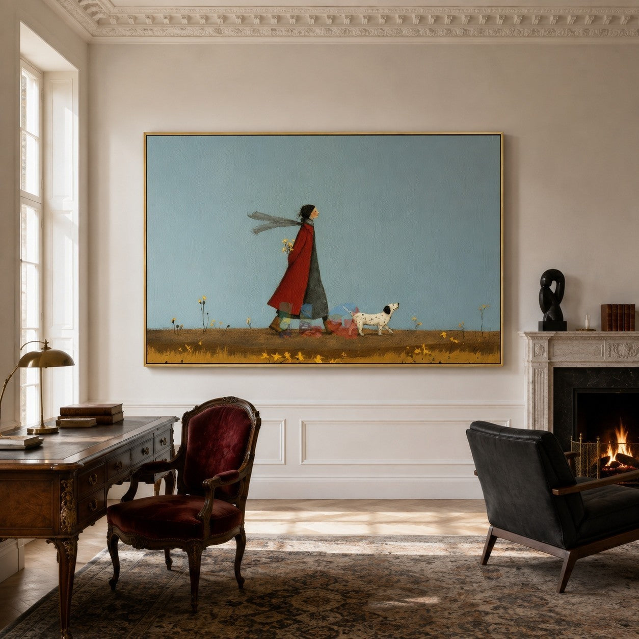 Quiet Walk Companion – Minimal Figurative Landscape Wall Art