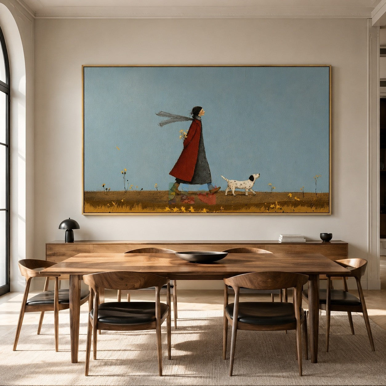 Quiet Walk Companion – Minimal Figurative Landscape Wall Art