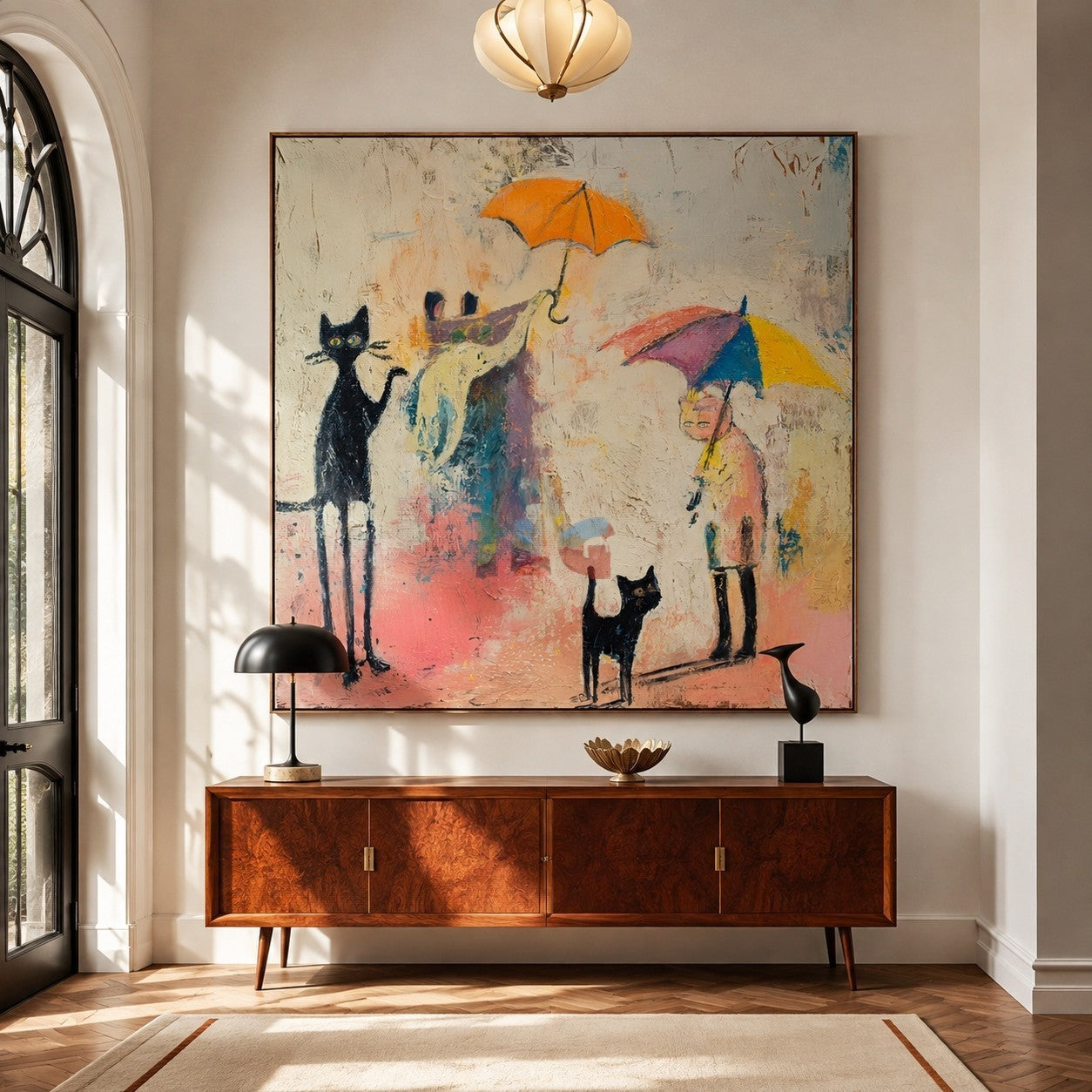 Rainy Day Cat Parade – Whimsical Figurative Wall Art