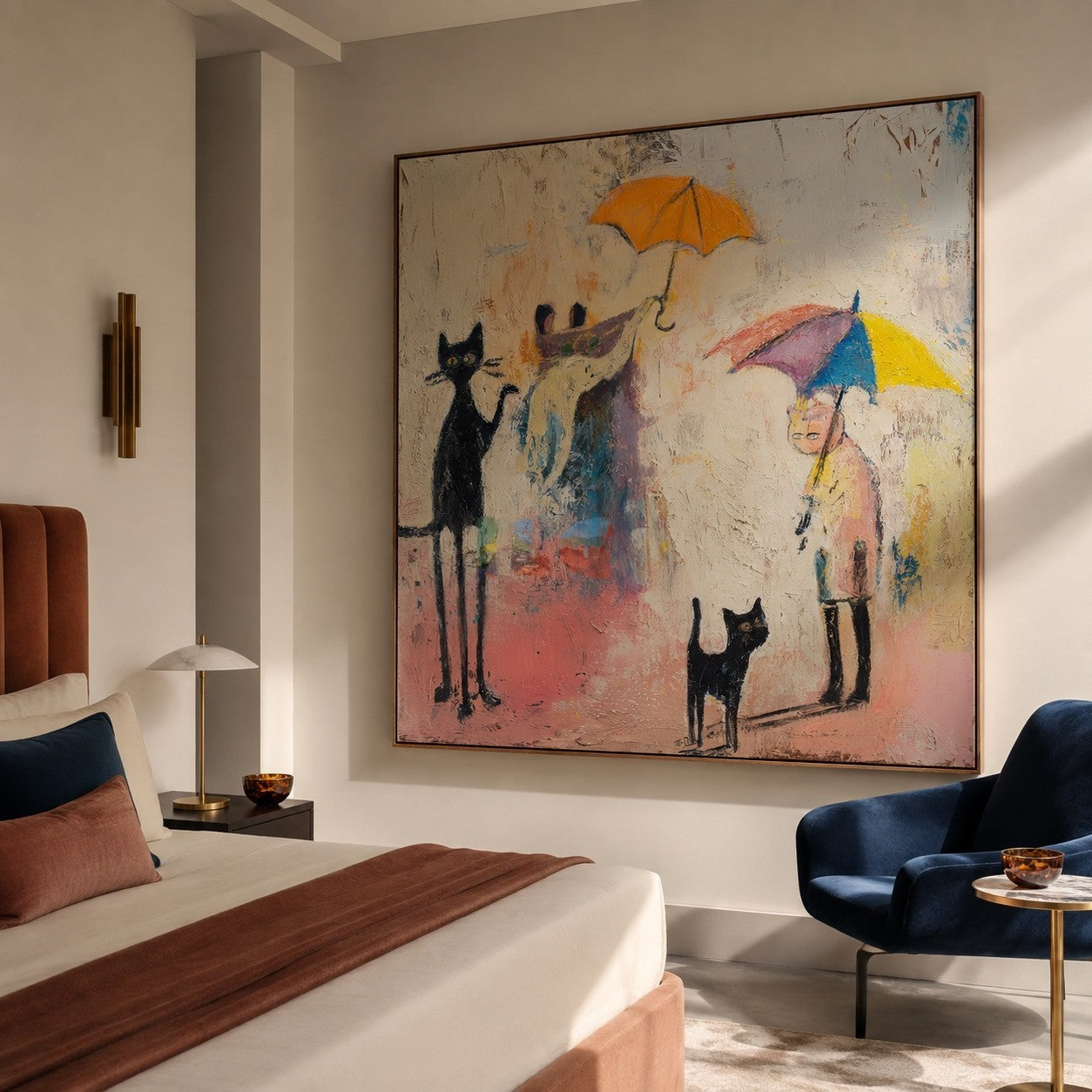 Rainy Day Cat Parade – Whimsical Figurative Wall Art