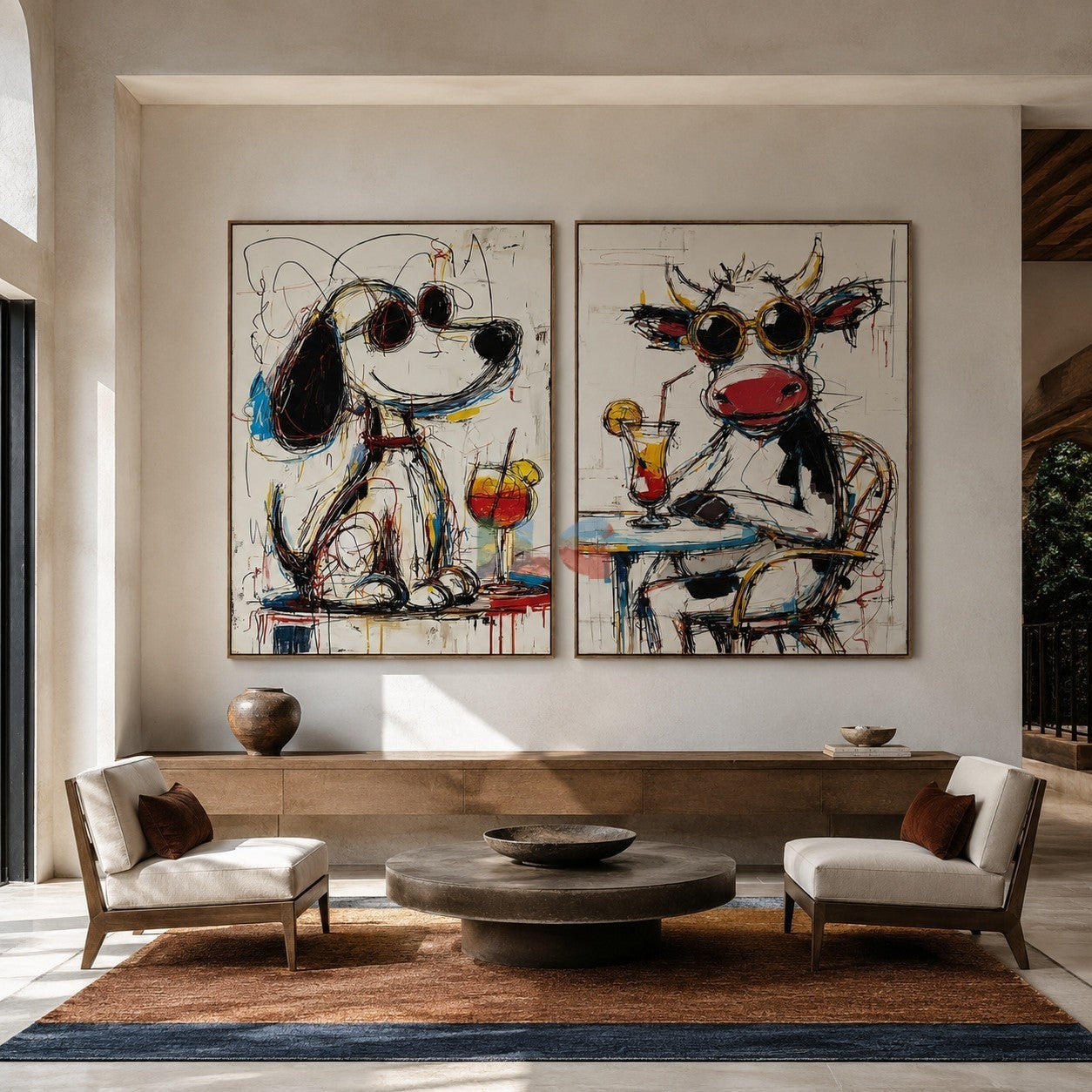 Playful Animal Duo – Contemporary Pop Art Wall Art Set