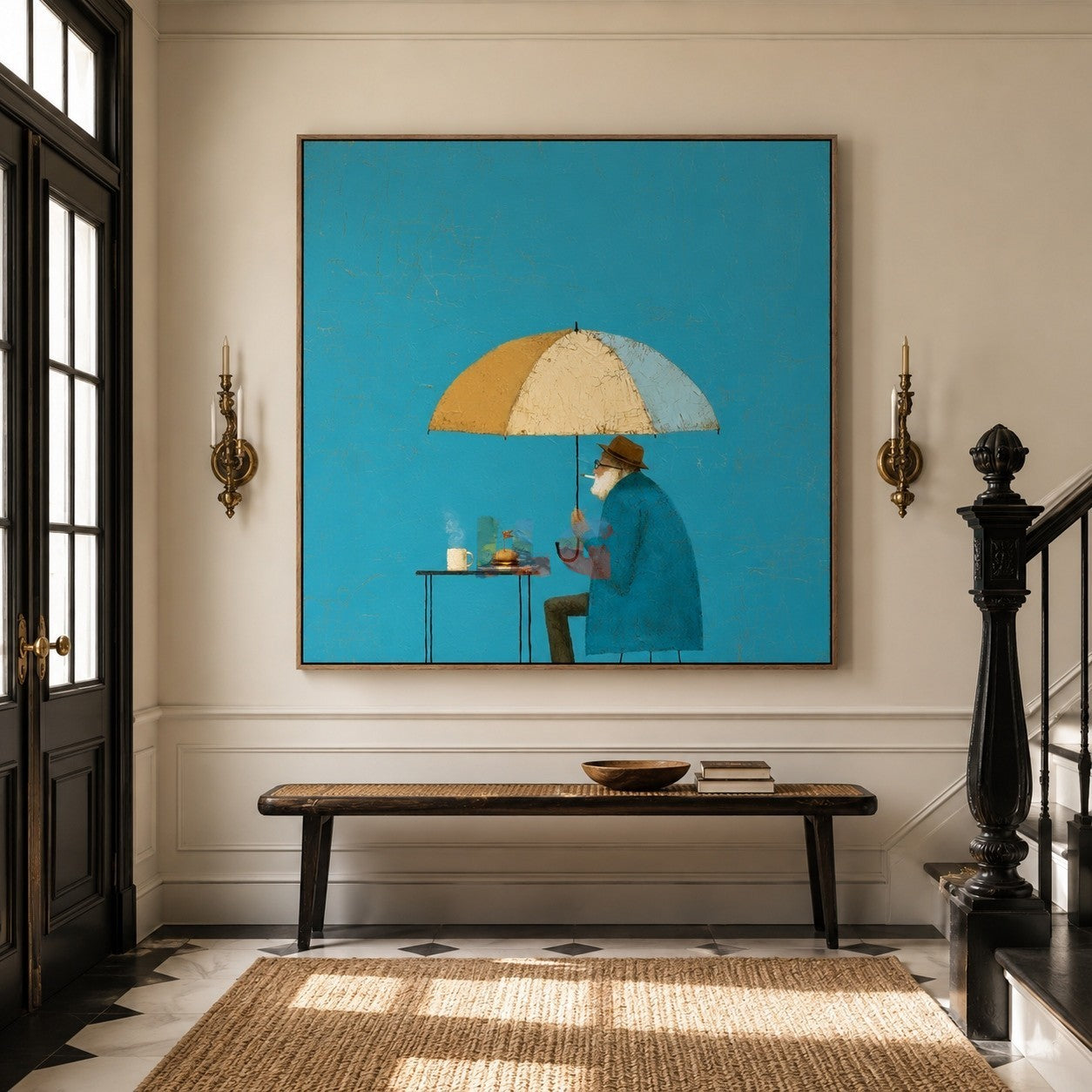 Under the Blue Umbrella – Whimsical Figurative Wall Art