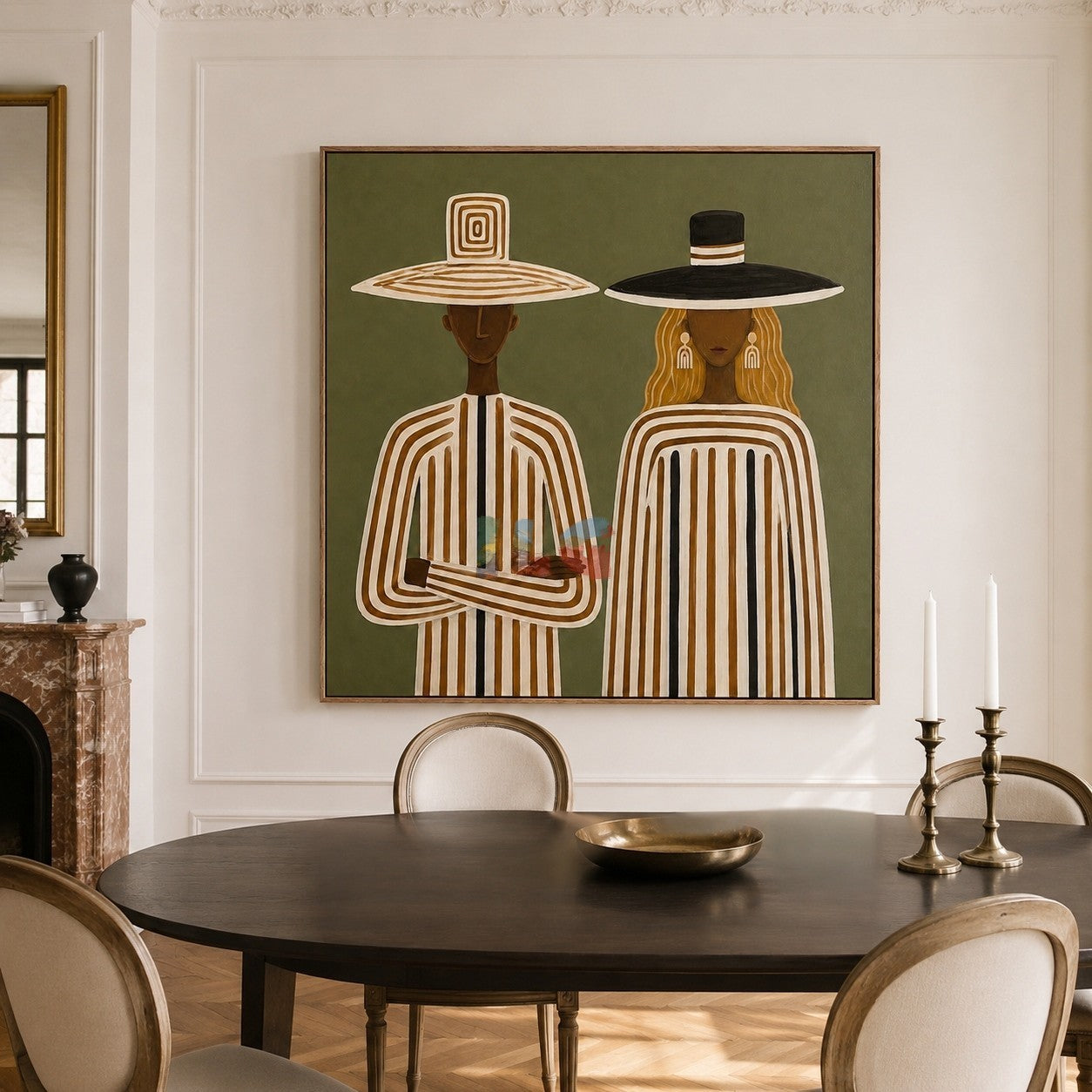 Olive Striped Companions – Contemporary Figurative Wall Art