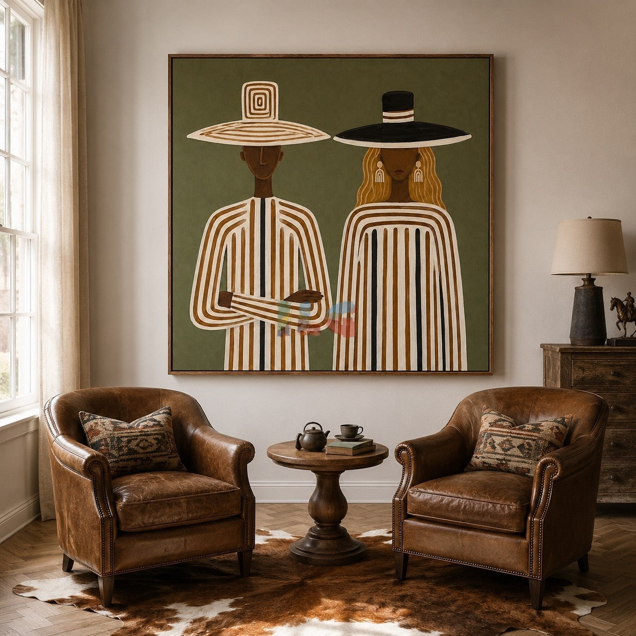 Olive Striped Companions – Contemporary Figurative Wall Art