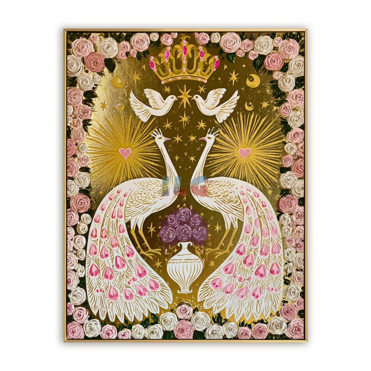 Crowned Peacock Romance – Ornate Floral Bird Wall Art