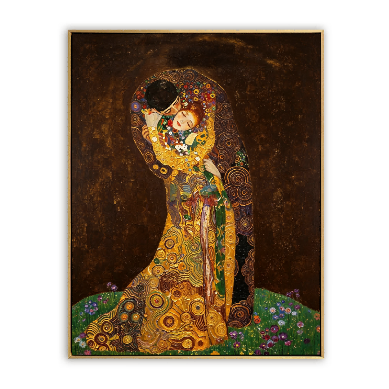 Golden Embrace Reverie – Ornate Romantic Figurative Wall Art