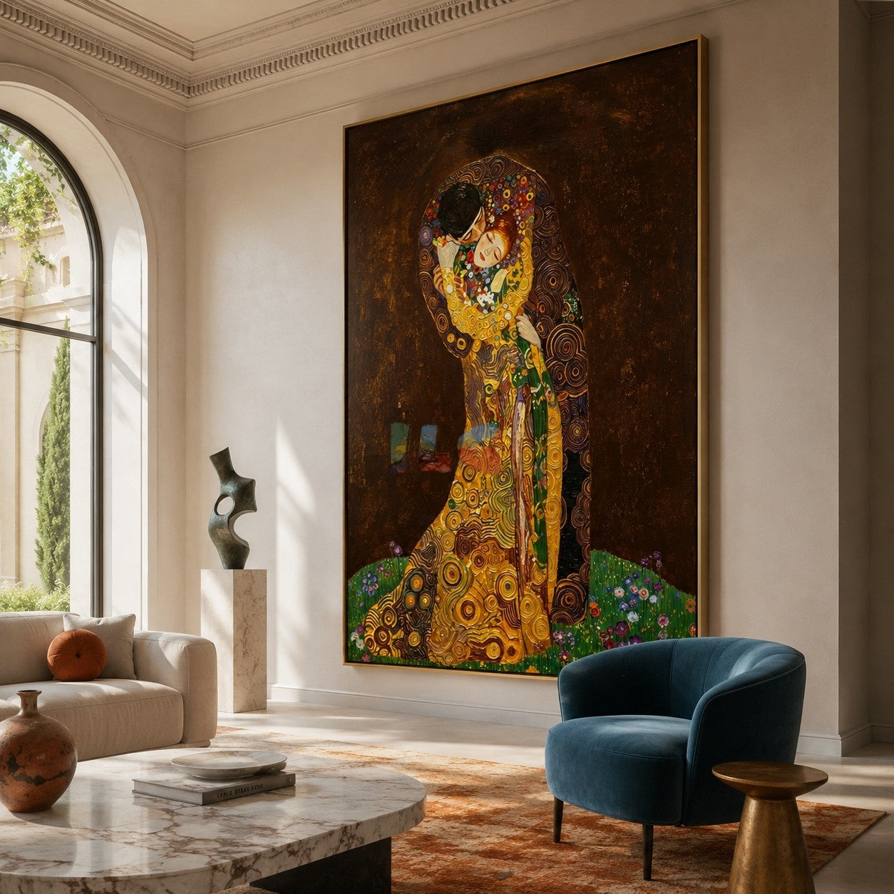 Golden Embrace Reverie – Ornate Romantic Figurative Wall Art