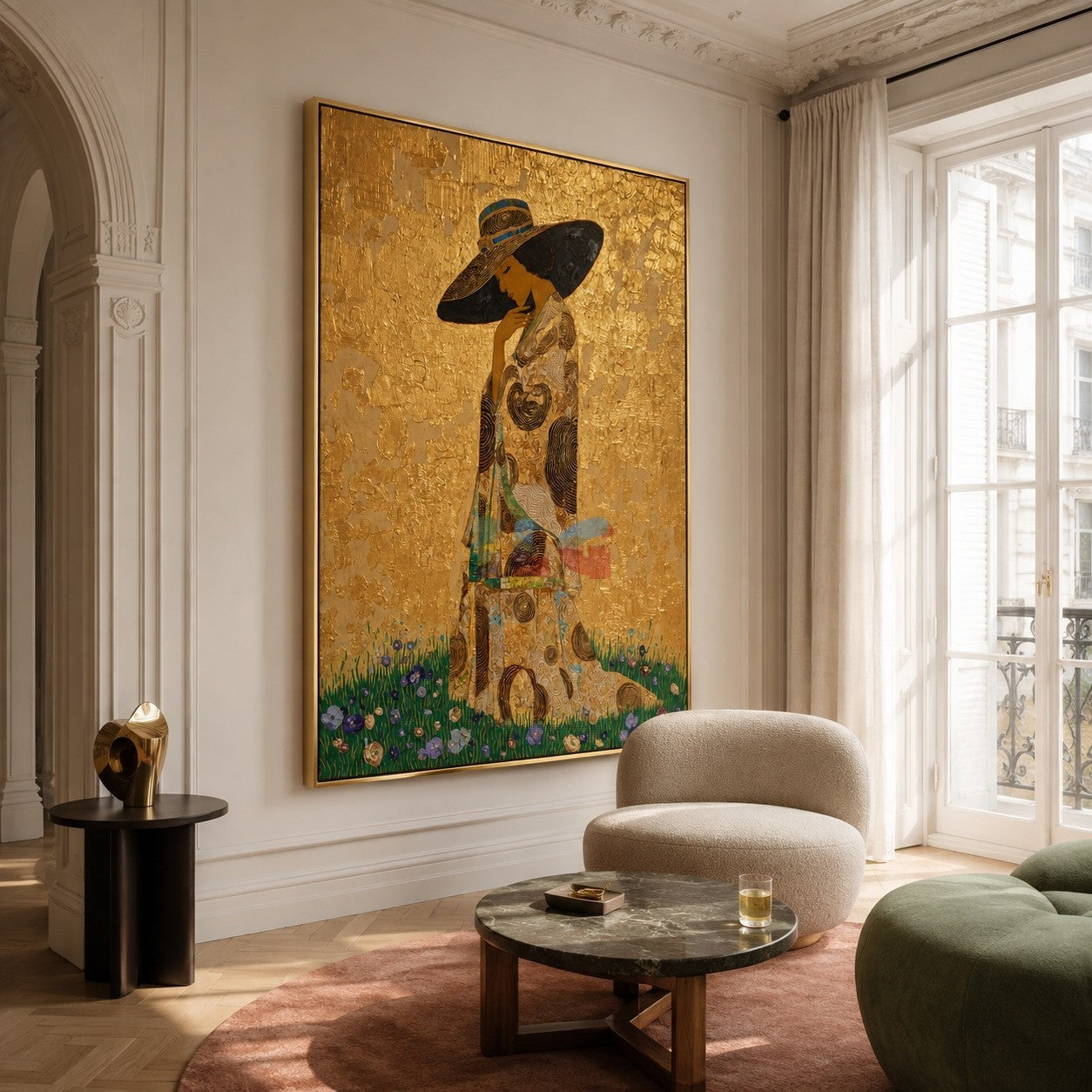 Sunlit Kimono Muse – Ornate Figurative Floral Wall Art