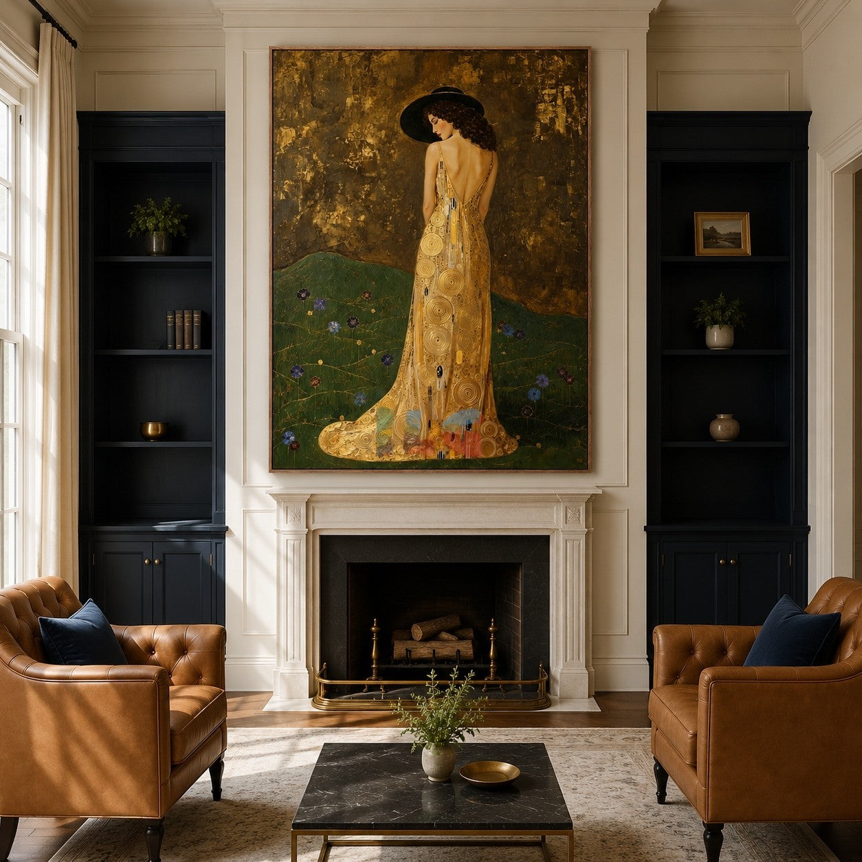 Gilded Hillside Grace – Ornate Figurative Floral Wall Art