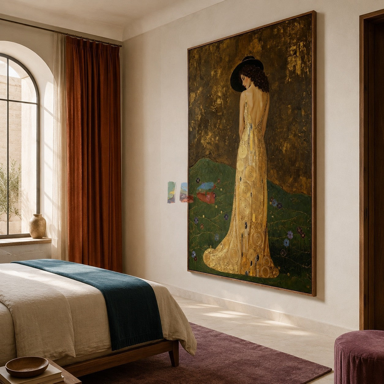 Gilded Hillside Grace – Ornate Figurative Floral Wall Art