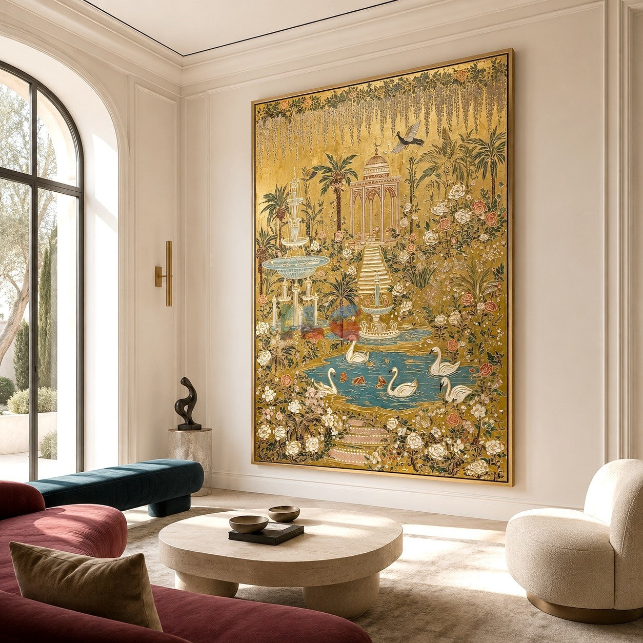 Golden Swan Palace Garden – Ornate Botanical Wall Art