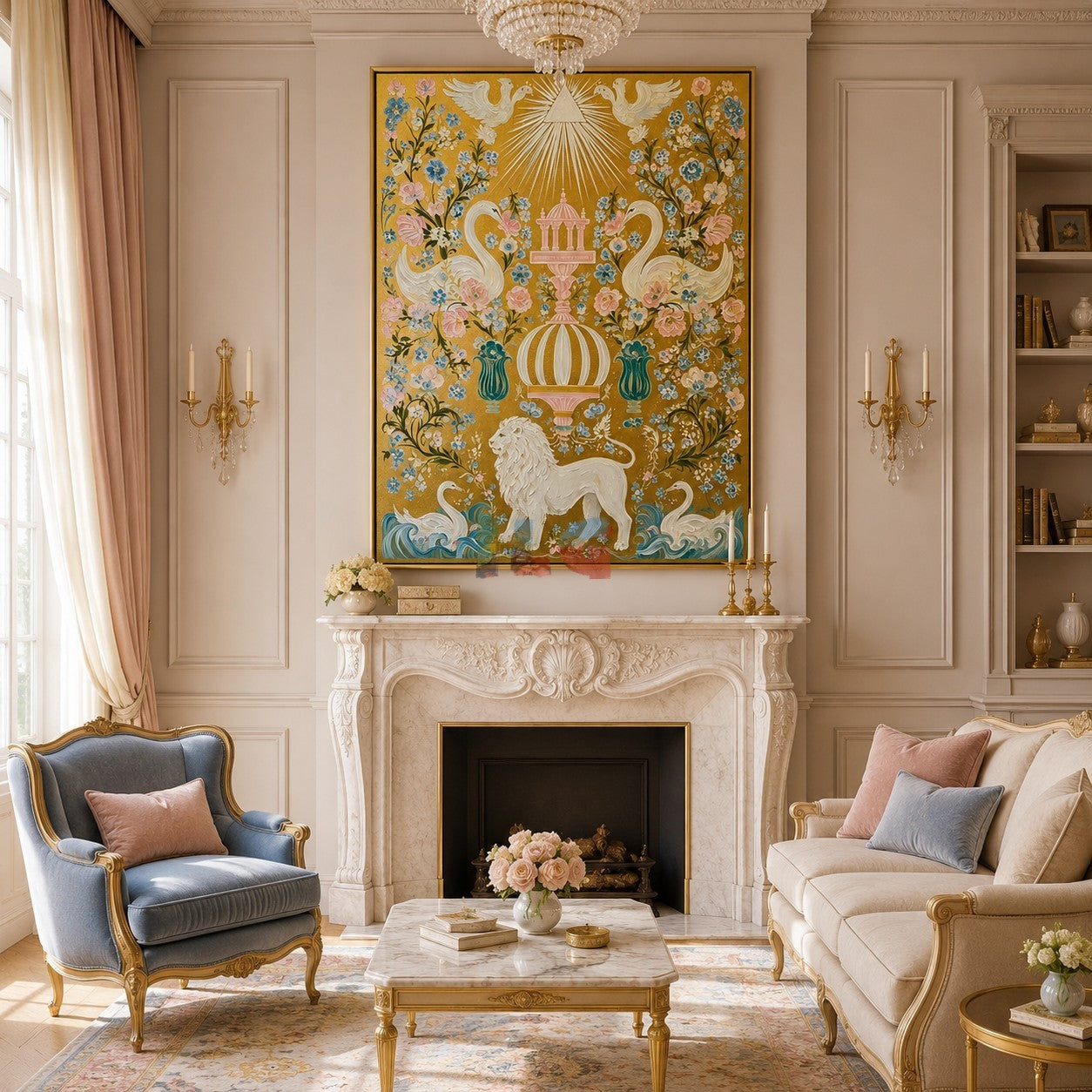 Celestial Swan Eden – Ornate Gold Botanical Wall Art