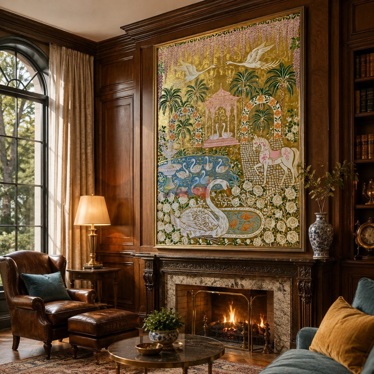 Royal Swan Conservatory – Ornate Gold Botanical Wall Art