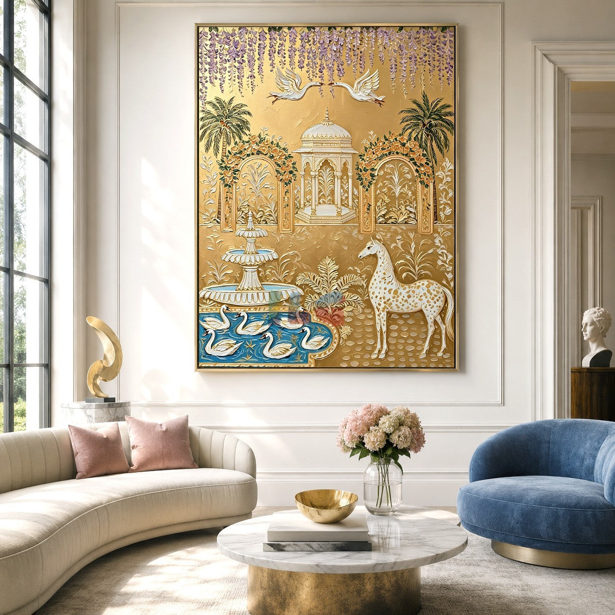 Imperial Crane Oasis – Ornate Gold Garden Wall Art