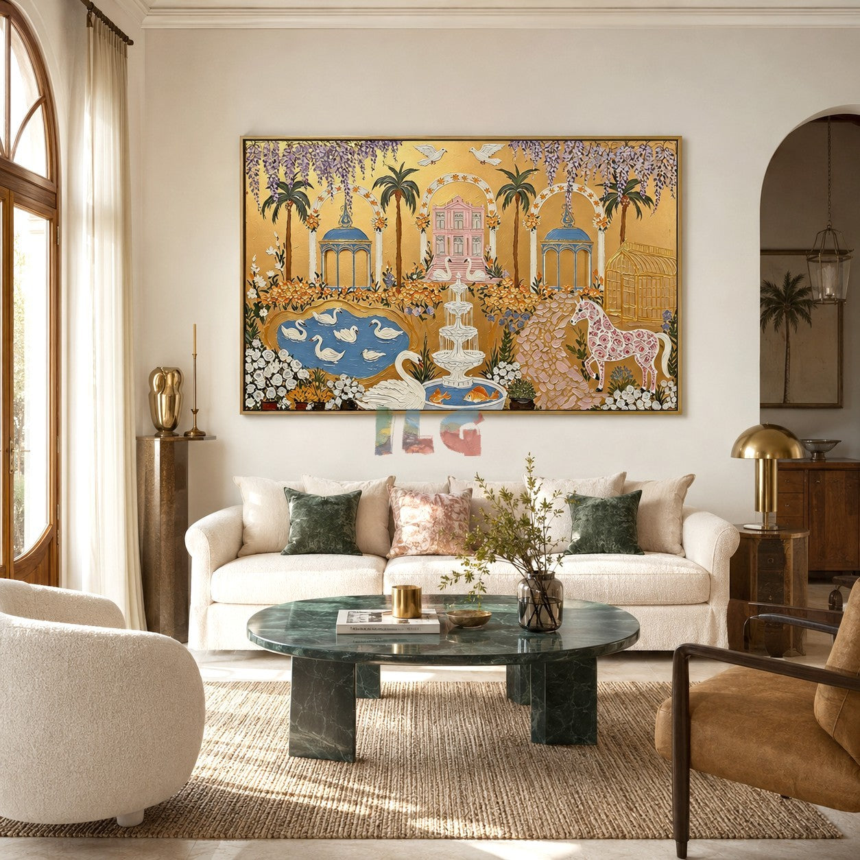 Blush Chateau Garden – Ornate Gold Botanical Wall Art