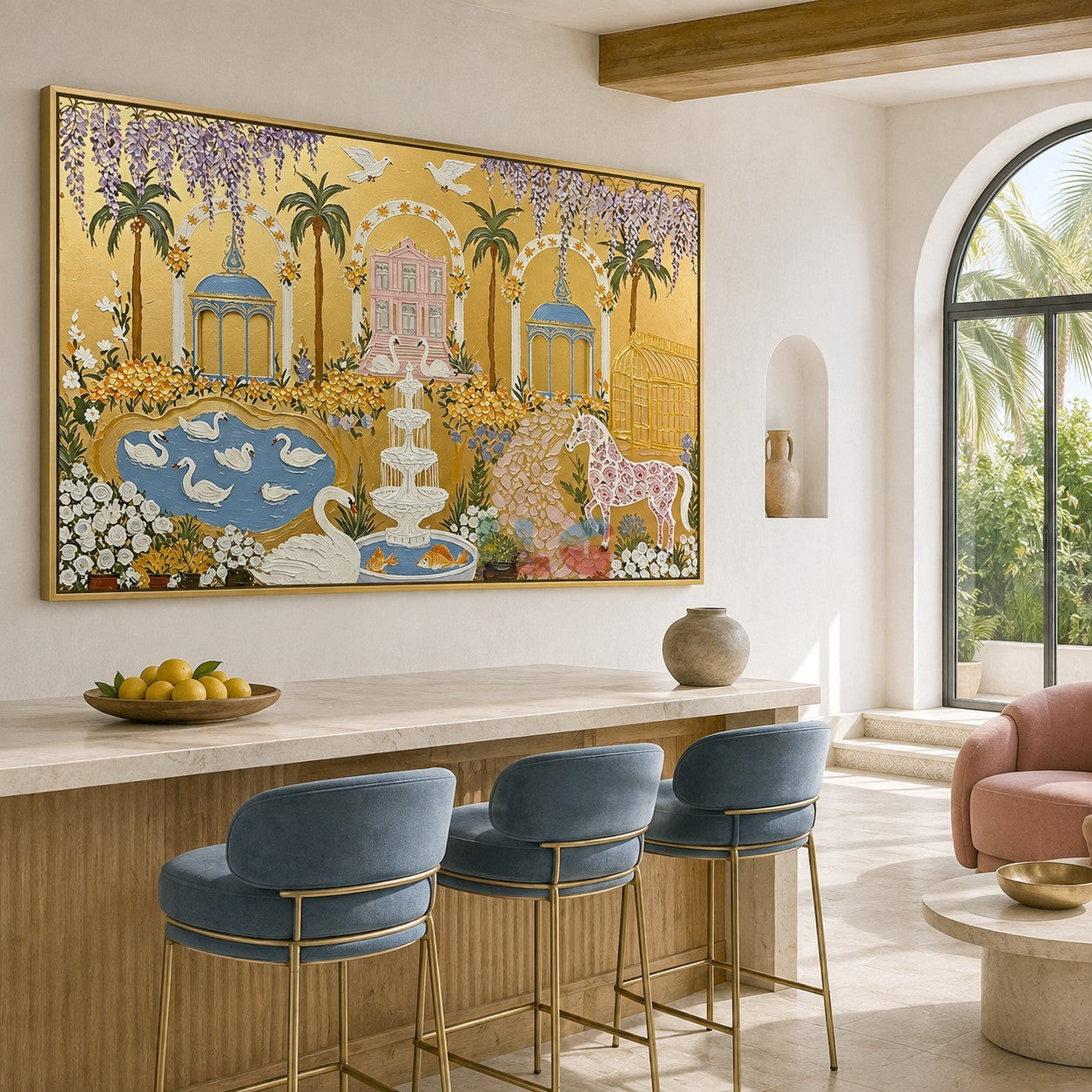 Blush Chateau Garden – Ornate Gold Botanical Wall Art