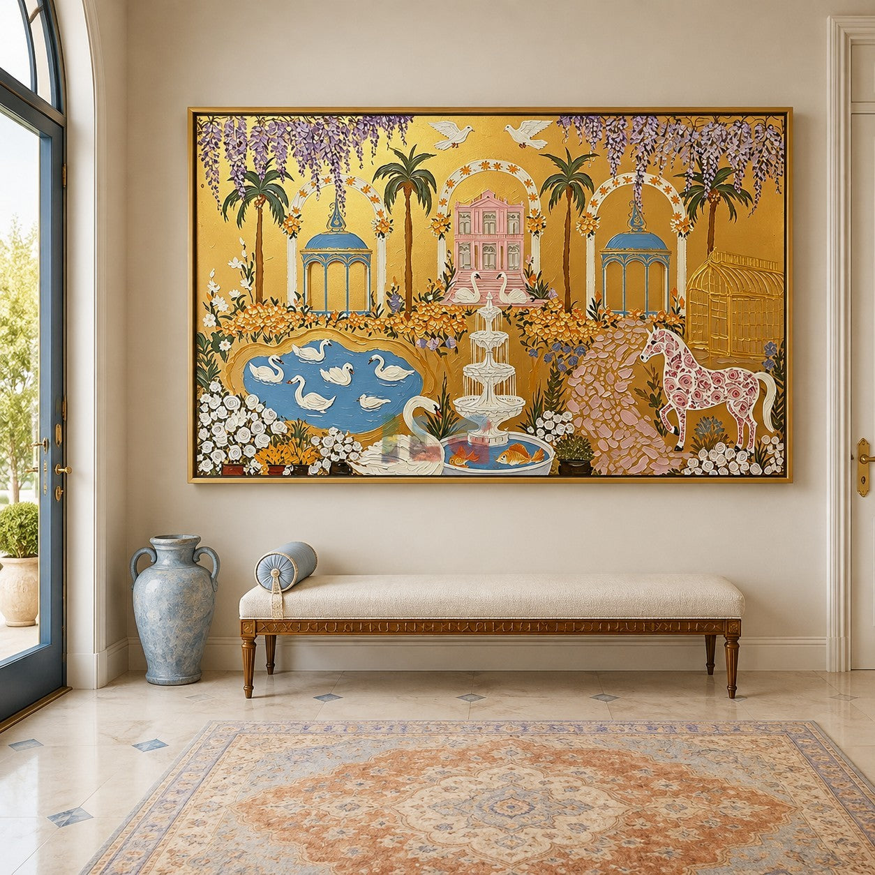 Blush Chateau Garden – Ornate Gold Botanical Wall Art