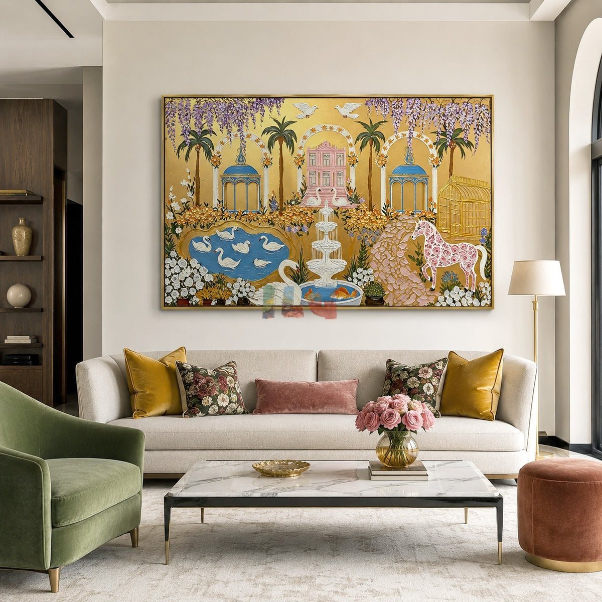 Blush Chateau Garden – Ornate Gold Botanical Wall Art