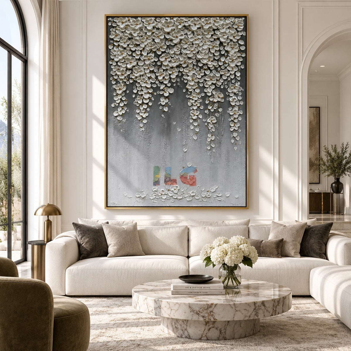 Pearl Blossom Veil – Luxury Floral Textured Wall Art