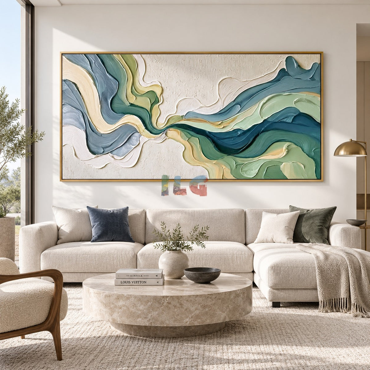 Flowing Sage Harmony – Abstract Organic Textured Wall Art