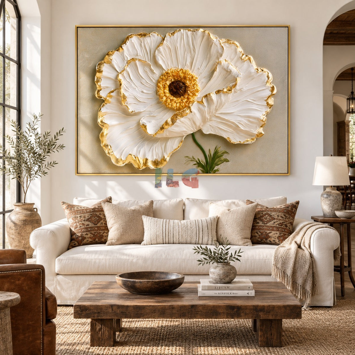 Golden Petal Elegance – Luxury Floral Textured Wall Art