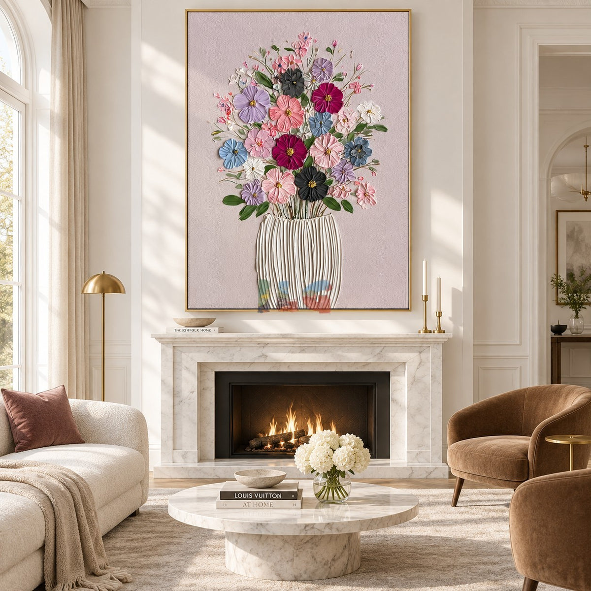 Blush Bouquet Bloom – Textured Floral Vase Wall Art