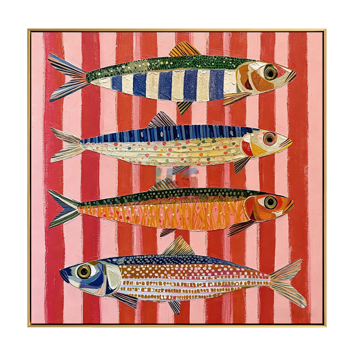 Coral Stripe Fish Quartet – Coastal Abstract Wall Art