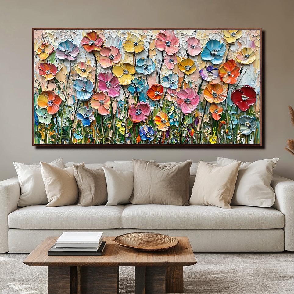 Colorful Textured Floral Painting for Living Room Decor