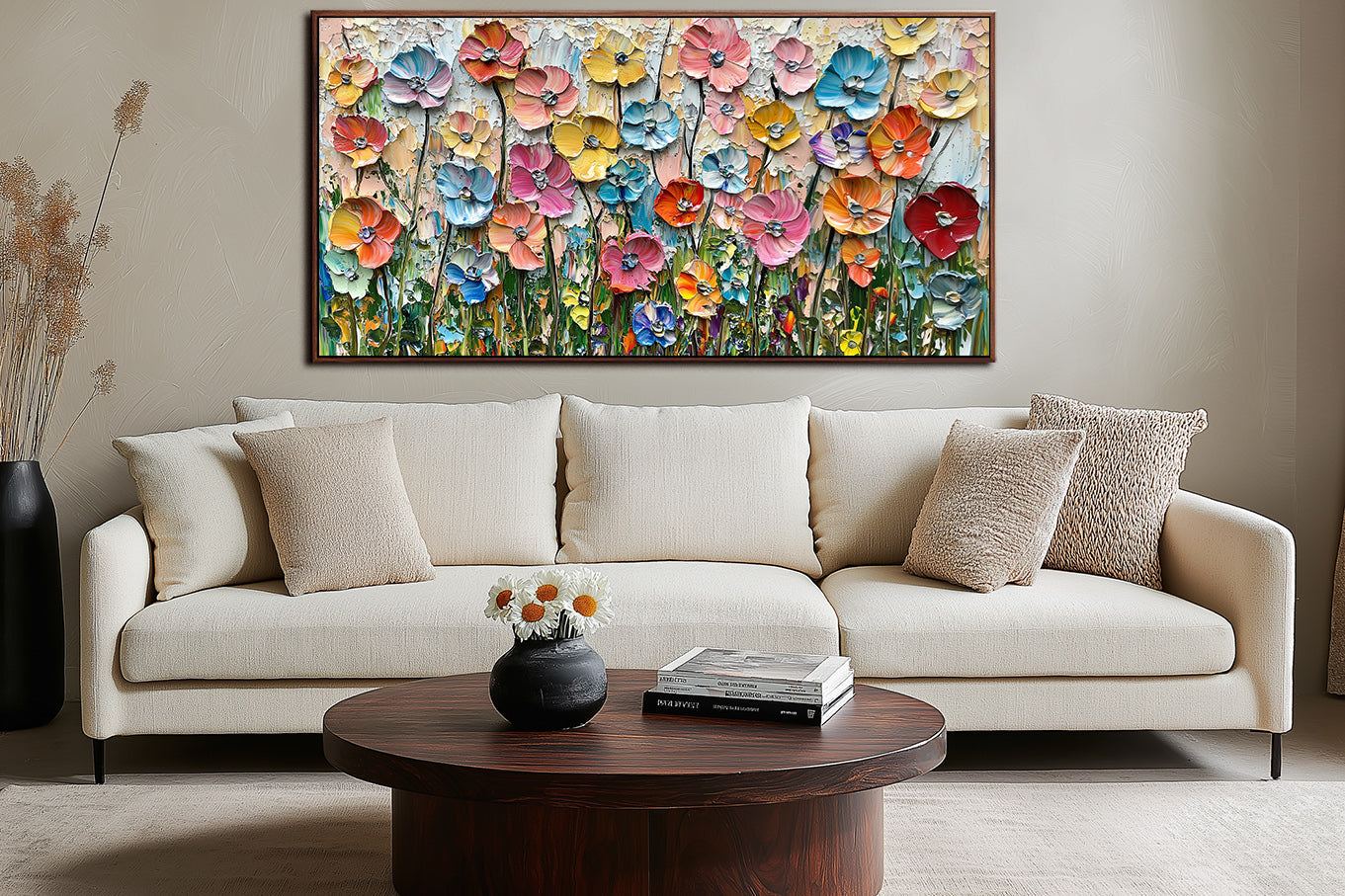 Colorful Textured Floral Painting for Living Room Decor