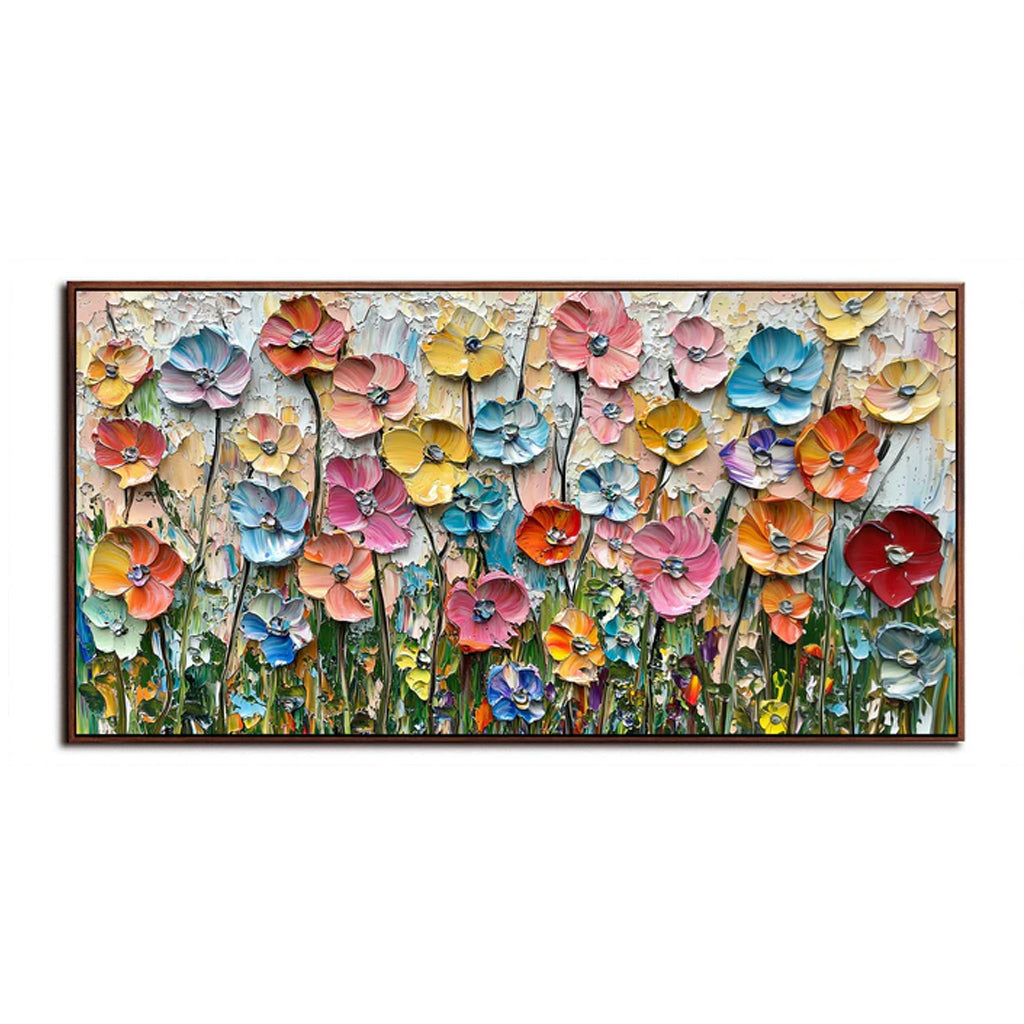 Colorful Textured Floral Painting for Living Room Decor