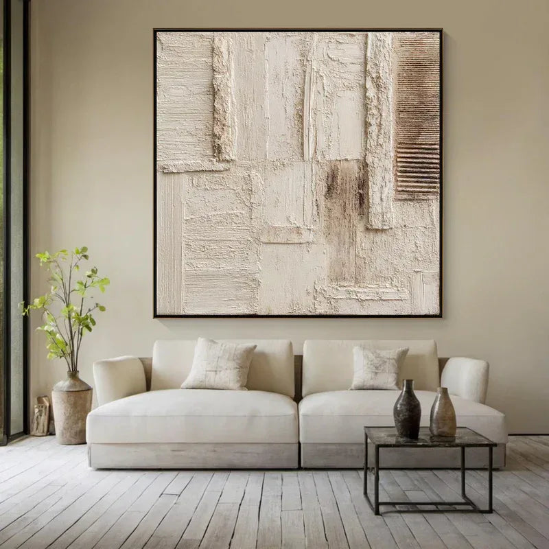 Quiet Structure – Minimal Abstract Wall Art, Modern Neutral Canvas for Living Room