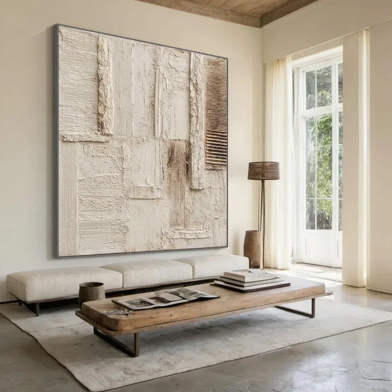 Quiet Structure – Minimal Abstract Wall Art, Modern Neutral Canvas for Living Room