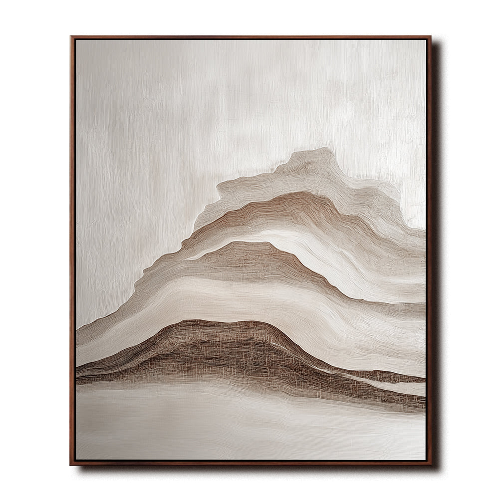 Framed Abstract Mountain Landscape Oil Painting - Neutral Tones Wall Art for Home Decor