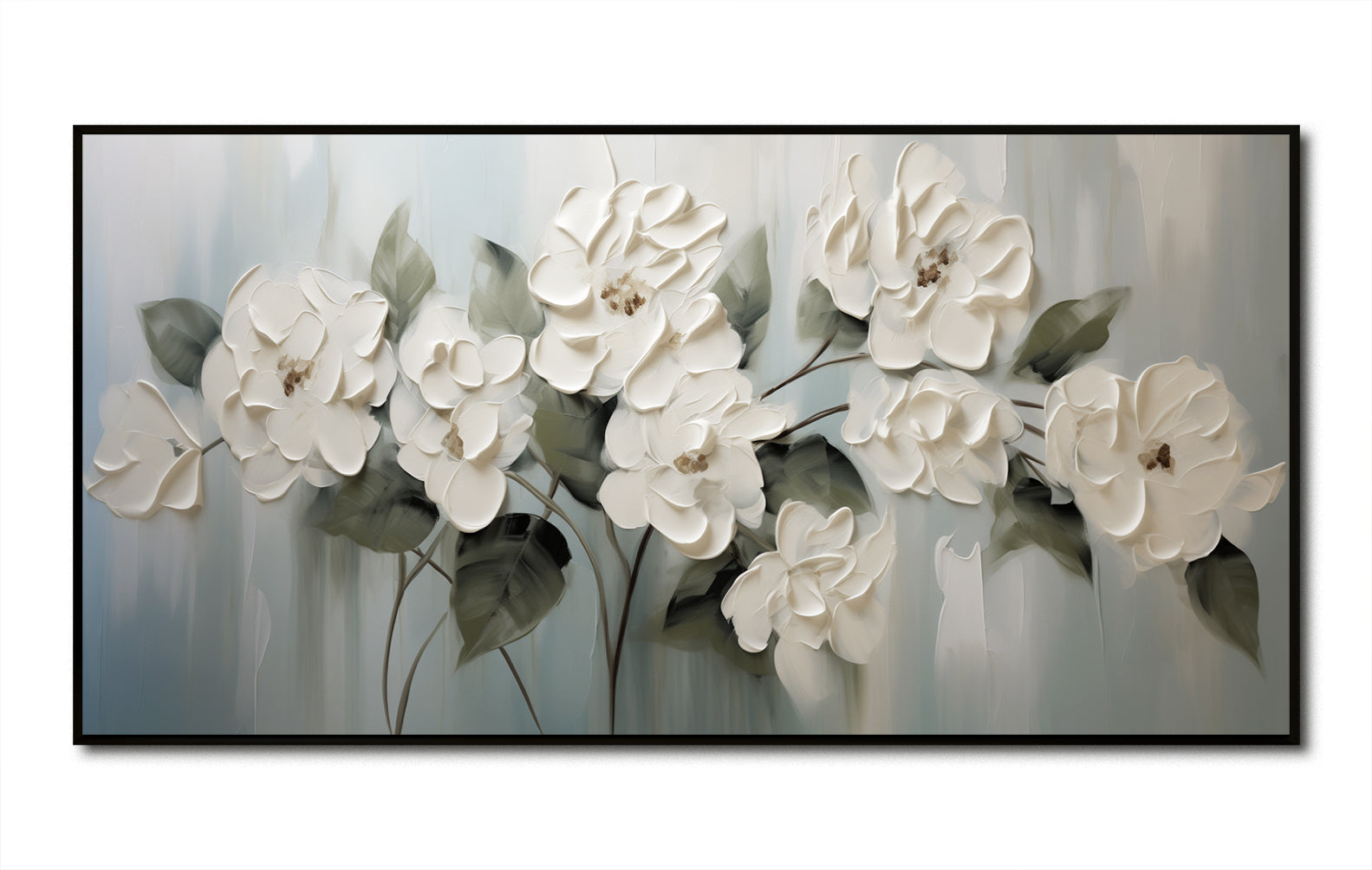 Framed Textured White Floral Oil Painting - Modern Minimalist Wall Art for Home Decor