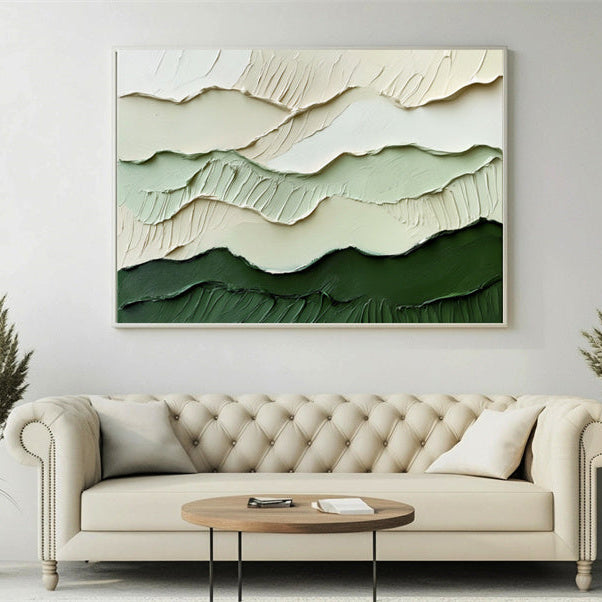 Green Textured Abstract Painting for Modern Minimalist Decor