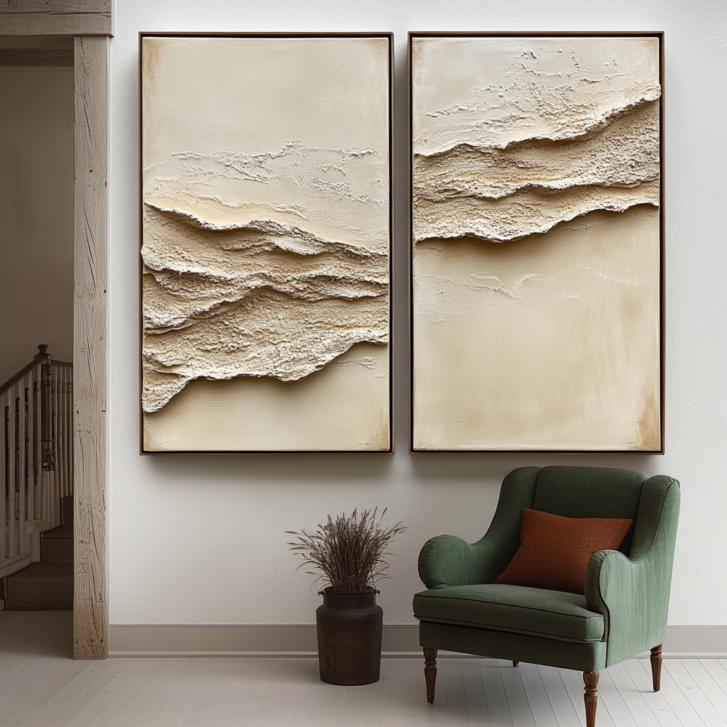 Handcrafted Beige Diptych Painting for Modern Interiors