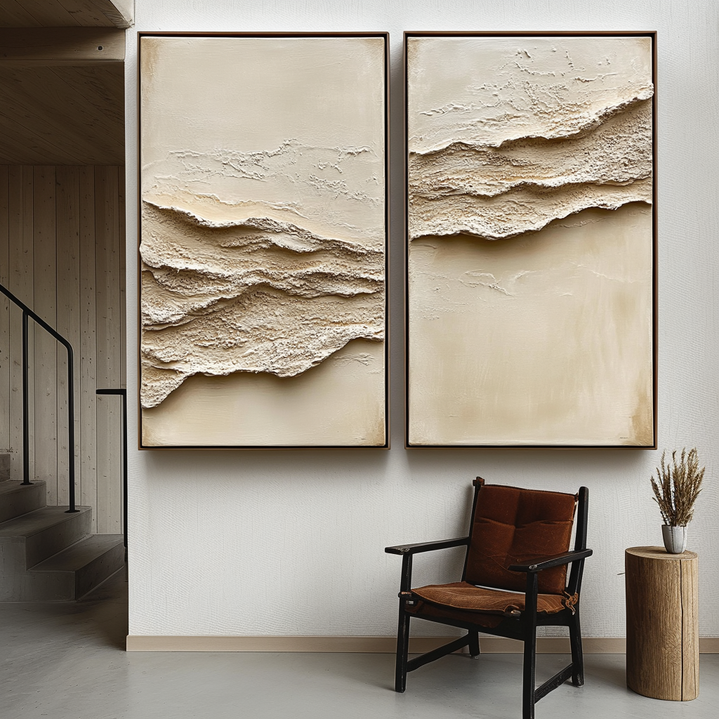 Handcrafted Beige Diptych Painting for Modern Interiors