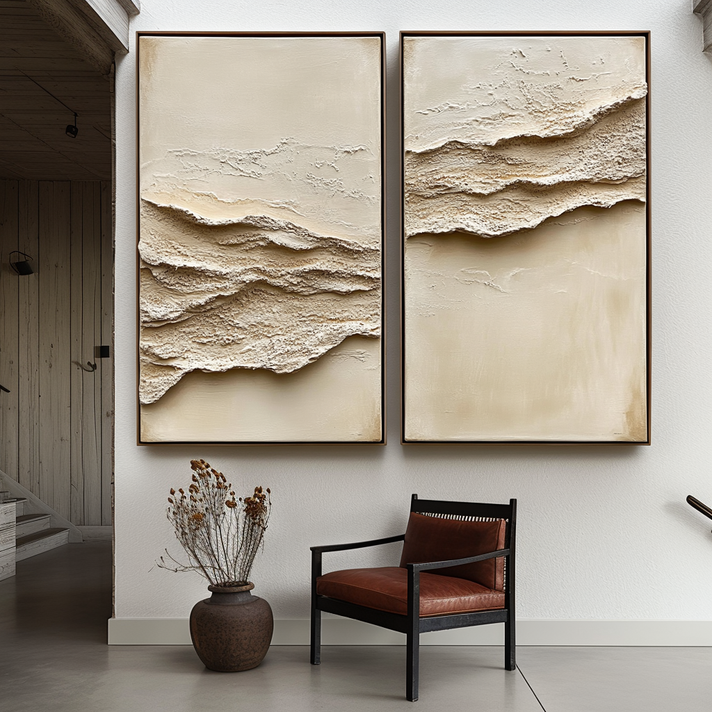 Handcrafted Beige Diptych Painting for Modern Interiors