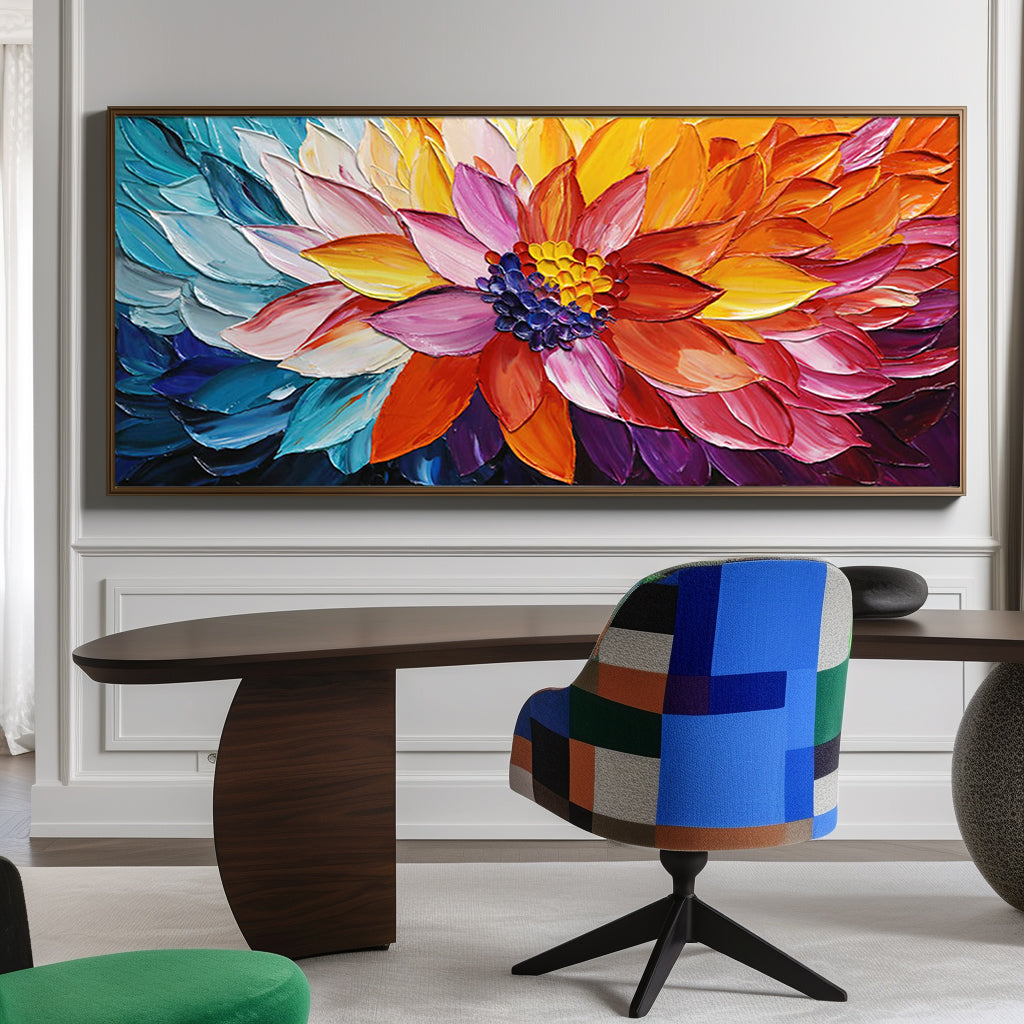 Horizontal Colorful Abstract Floral Painting