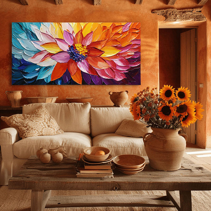 Horizontal Colorful Abstract Floral Painting