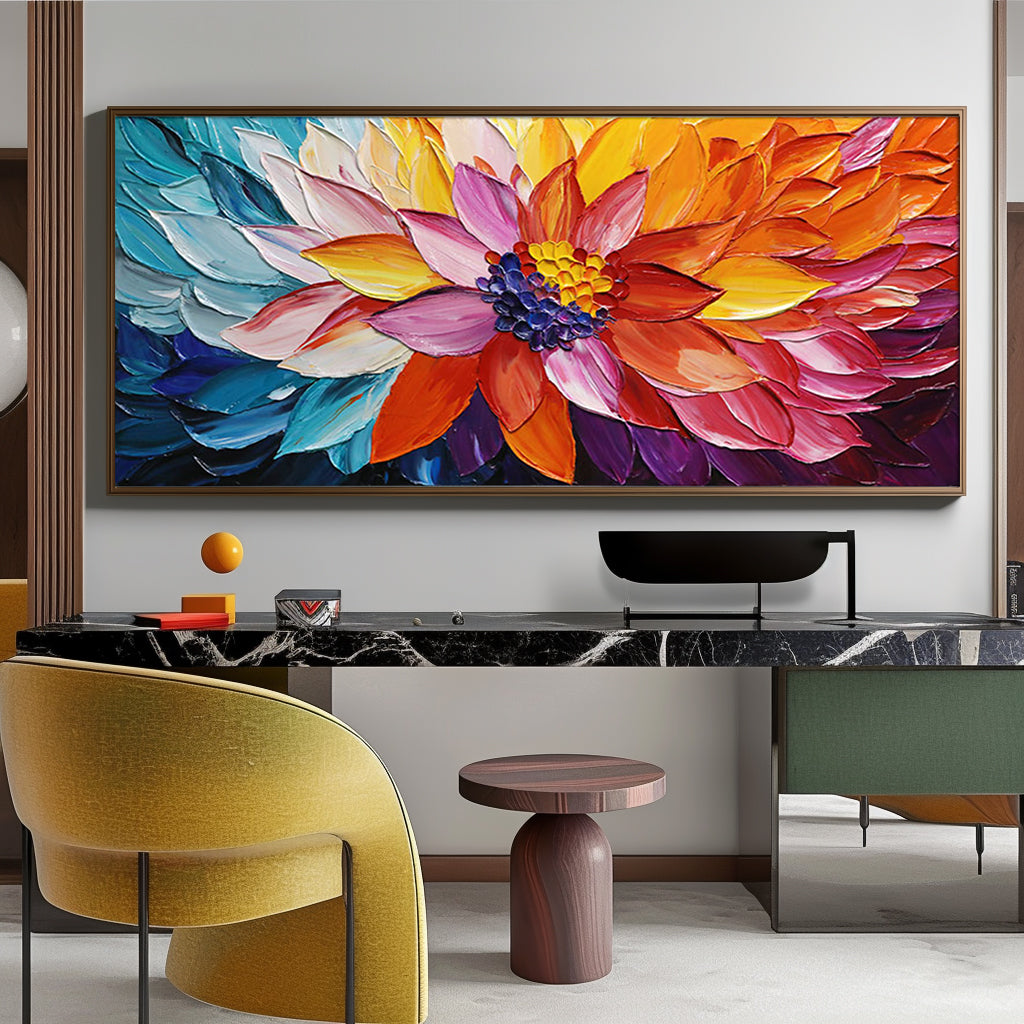 Horizontal Colorful Abstract Floral Painting