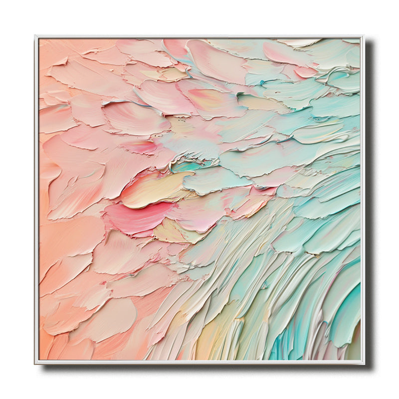 Impasto Textured Abstract Wall Art - Pastel Pink Teal Gradient, Calming Modern Decor for Bedroom