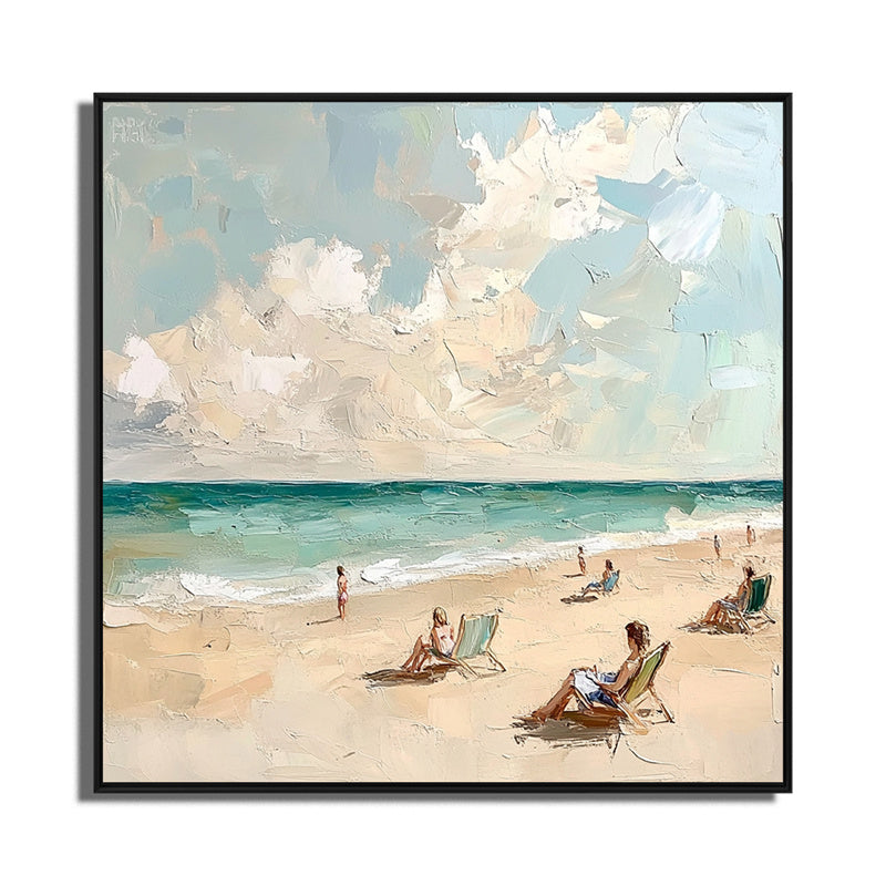 Impressionist Beach Oil Painting: People Relaxing on Sandy Shore