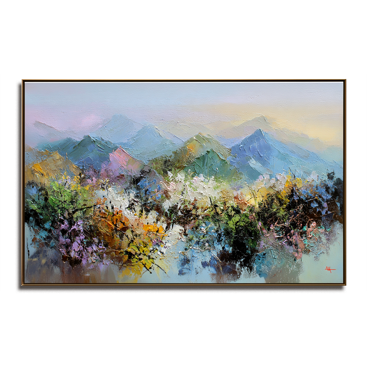 Impressionist Colorful Mountain Landscape Oil Painting - Vibrant Scenic Art for Home Decoration