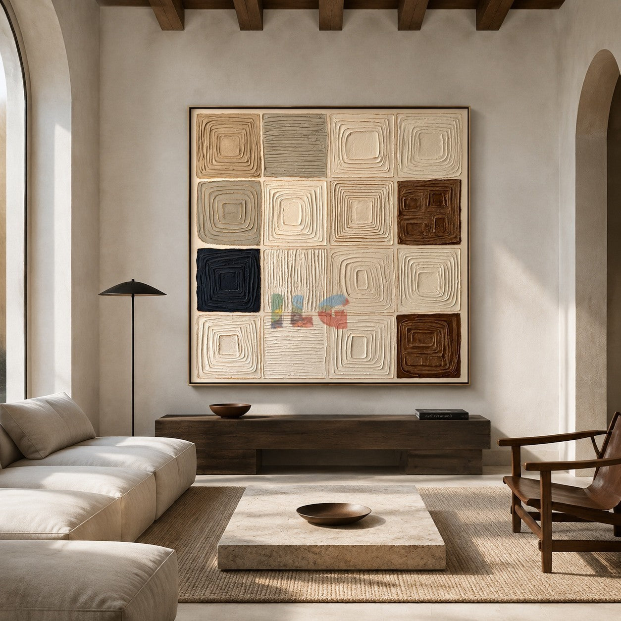 Neutral Square Rhythm – Abstract Geometric Textured Wall Art